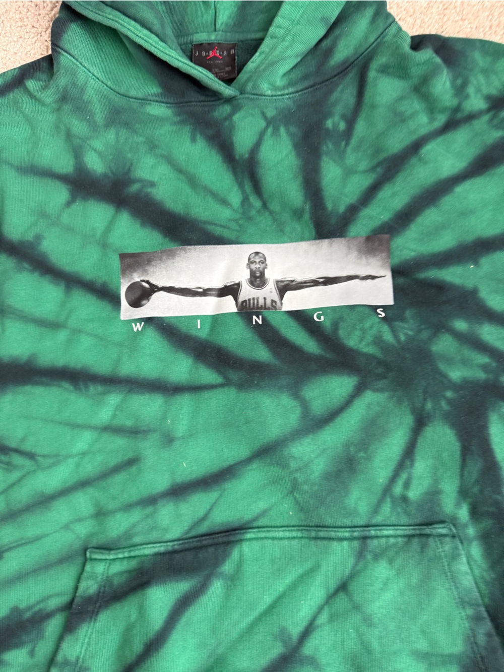 Jordan Green & Black Tie-Dye Wings Graphic Hoodie